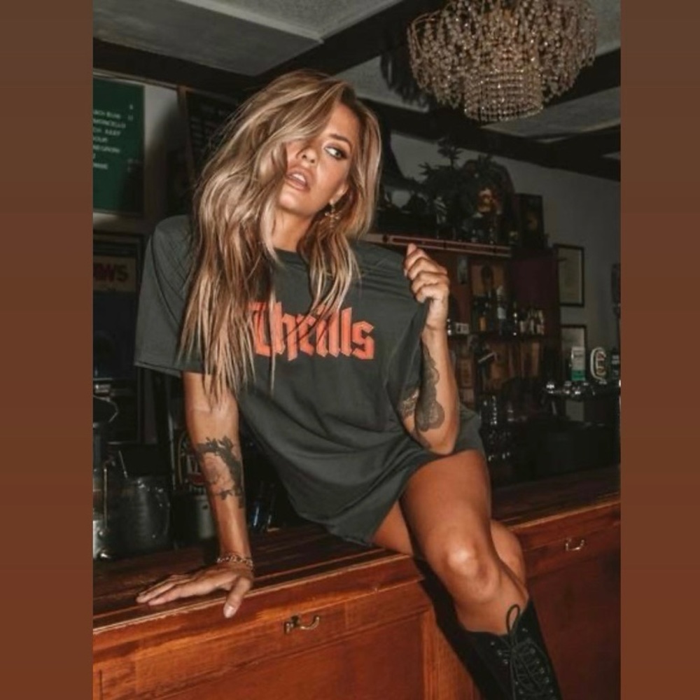 Thrills oversized t-shirt dress in charcoal & red